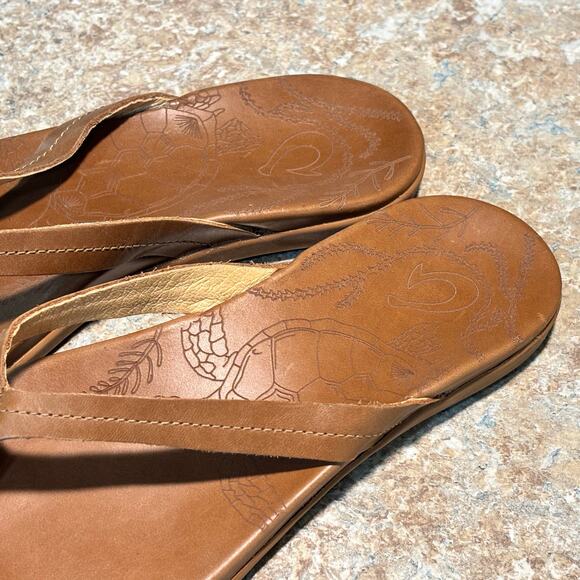 Olukai Women's Honu Brown Leather Strappy Flat Flip Flops Size 9 - Picture 7 of 9